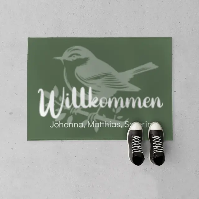 Fußmatte 70 x 50 cm Design Willkommen Spatz