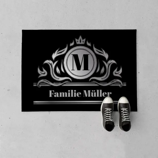 Fußmatte 70 x 50 cm Design Royal ornamental mit Initial