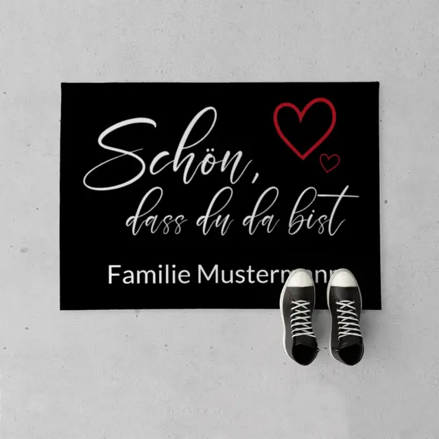 Fußmatte 70 x 50 cm Design Schön, dass du da bist - mit Herzen