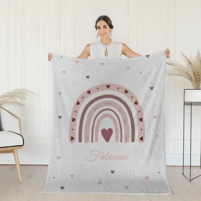 Kuscheldecke 140 x 200 cm Design Regenbogen Herzen