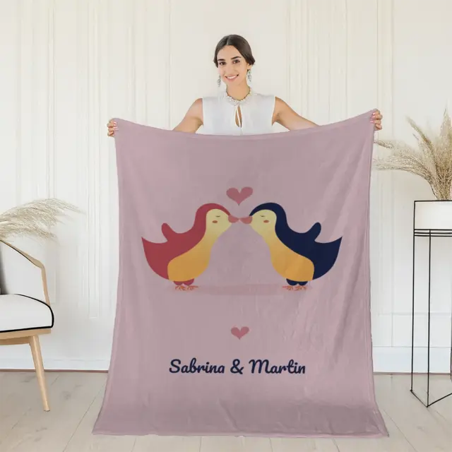 Kuscheldecke 140 x 200 cm Design Pinguine verliebt