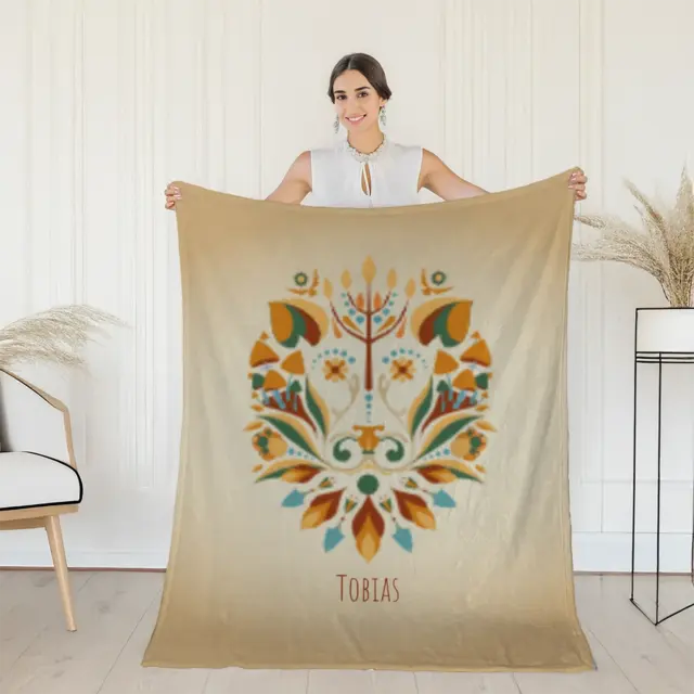 Kuscheldecke 75 x 100 cm Design Sternzeichen Löwe floral mit Namen