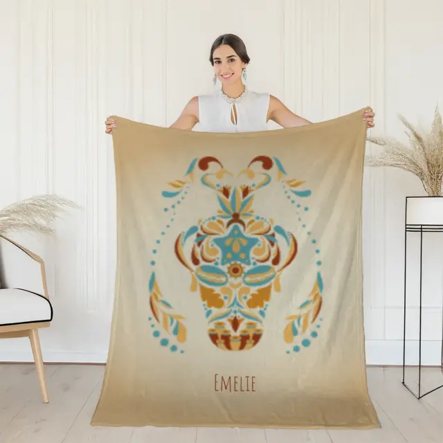 Kuscheldecke 75 x 100 cm Design Sternzeichen Wassermann floral mit Namen