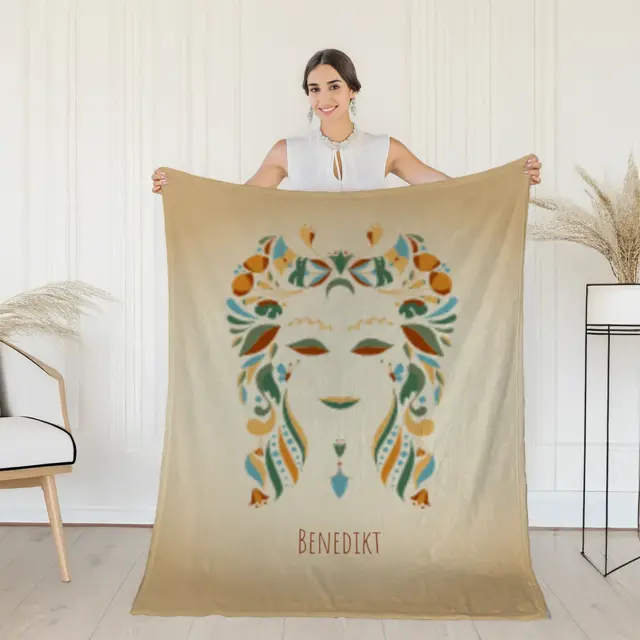 Kuscheldecke 75 x 100 cm Design Sternzeichen Jungfrau floral mit Namen