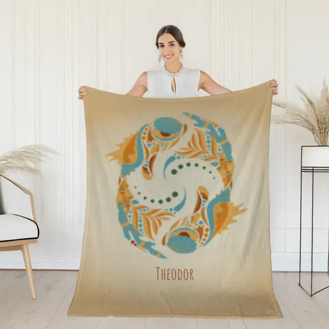 Kuscheldecke 75 x 100 cm Design Sternzeichen Fische floral mit Namen