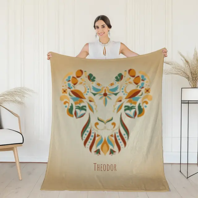 Kuscheldecke 75 x 100 cm Design Sternzeichen Widder floral mit Namen