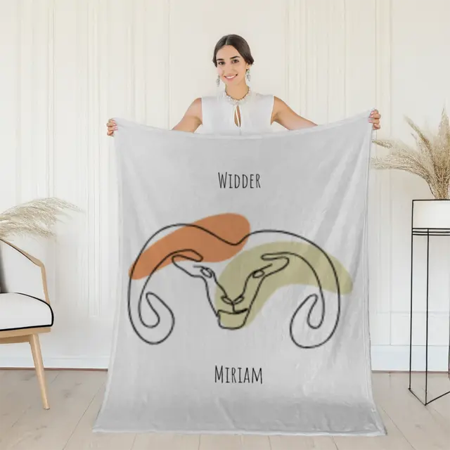 Kuscheldecke 140 x 200 cm Design Sternzeichen Widder Lineart mit Namen
