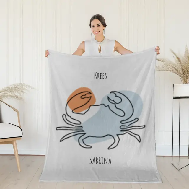 Kuscheldecke 140 x 200 cm Design Sternzeichen Krebs Lineart mit Namen