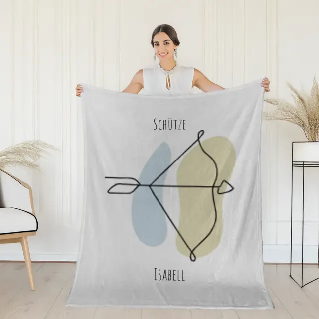 Kuscheldecke 140 x 200 cm Design Sternzeichen Schütze Lineart mit Namen
