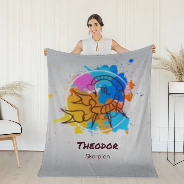Kuscheldecke 140 x 200 cm Design Sternzeichen Skorpion Splashes mit Namen