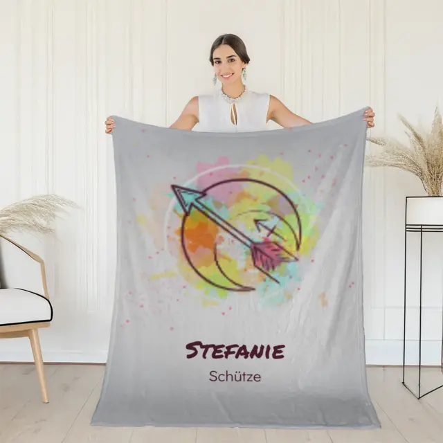 Kuscheldecke 140 x 200 cm Design Sternzeichen Schütze Splashes mit Namen