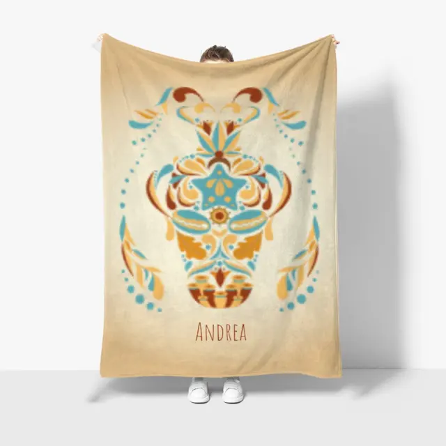 Kuscheldecke 140 x 200 cm Design Sternzeichen Wassermann floral mit Namen