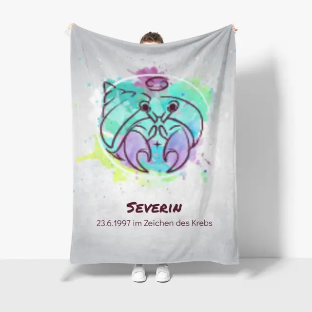 Kuscheldecke 140 x 200 cm Design Krebs Splashes mit Namen