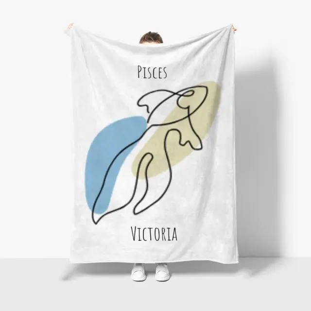 Kuscheldecke 140 x 200 cm Design Fische Lineart mit Namen