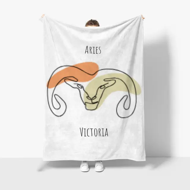 Kuscheldecke 140 x 200 cm Design Widder Lineart mit Namen