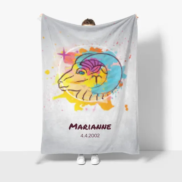 Kuscheldecke 140 x 200 cm Design Widder Splashes mit Namen