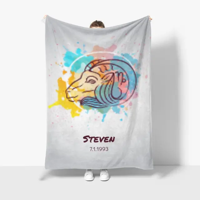 Kuscheldecke 140 x 200 cm Design Steinbock Splashes mit Namen