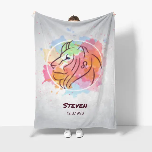 Kuscheldecke 140 x 200 cm Design Löwe Splashes mit Namen