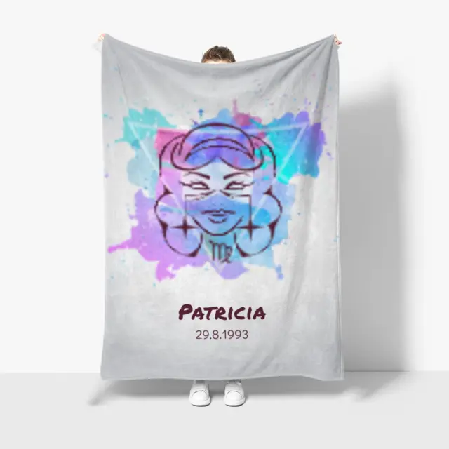 Kuscheldecke 140 x 200 cm Design Jungfrau Splashes mit Namen