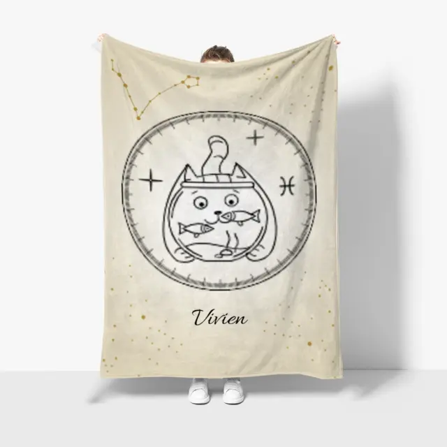 Kuscheldecke 140 x 200 cm Design Sternzeichen Zodiac Cat Fische