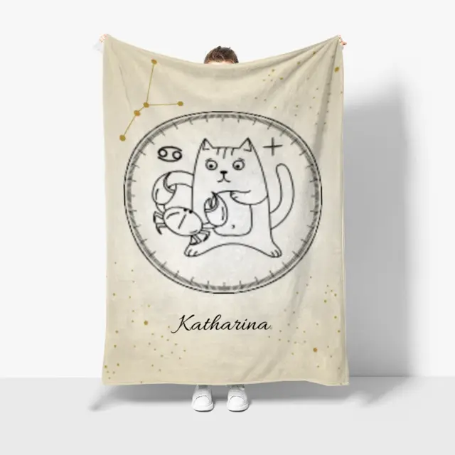 Kuscheldecke 140 x 200 cm Design Sternzeichen Zodiac Cat Krebs