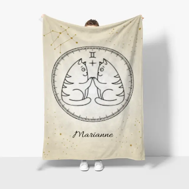 Kuscheldecke 140 x 200 cm Design Sternzeichen Zodiac Cat Zwillinge