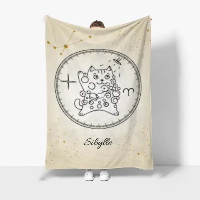 Kuscheldecke 140 x 200 cm Design Sternzeichen Zodiac Cat Widder