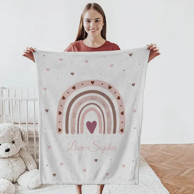 Kuscheldecke 140 x 200 cm Design Regenbogen Herzen