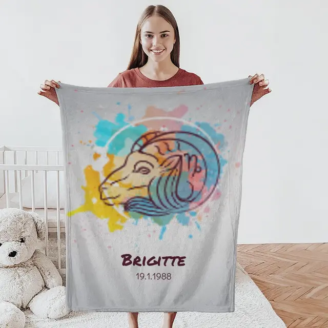 Kuscheldecke 140 x 200 cm Design Sternzeichen Steinbock Splashes mit Namen