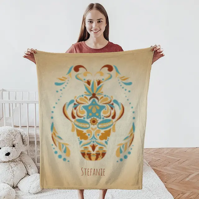Kuscheldecke 75 x 100 cm Design Sternzeichen Wassermann floral mit Namen