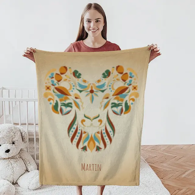 Kuscheldecke 75 x 100 cm Design Sternzeichen Widder floral mit Namen