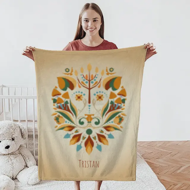 Kuscheldecke 75 x 100 cm Design Sternzeichen Löwe floral mit Namen