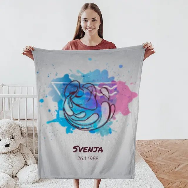 Kuscheldecke 140 x 200 cm Design Sternzeichen Wassermann Splashes mit Namen