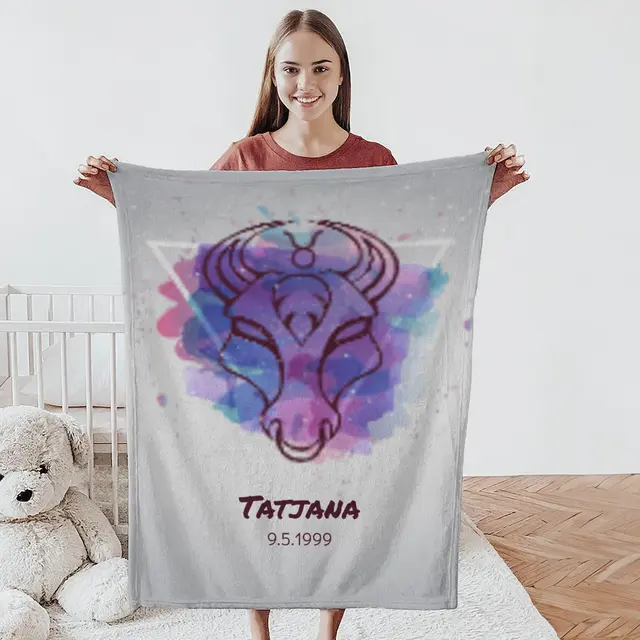 Kuscheldecke 75 x 100 cm Design Sternzeichen Stier Splashes mit Namen