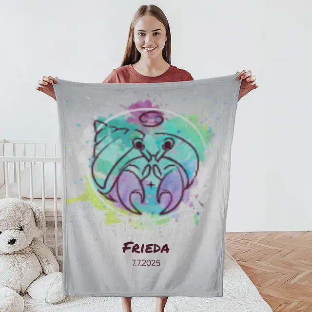 Kuscheldecke 75 x 100 cm Design Sternzeichen Krebs Splashes mit Namen