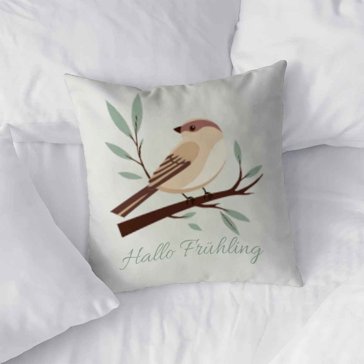 Samtkissen Spatz mit Namen personalisierbar