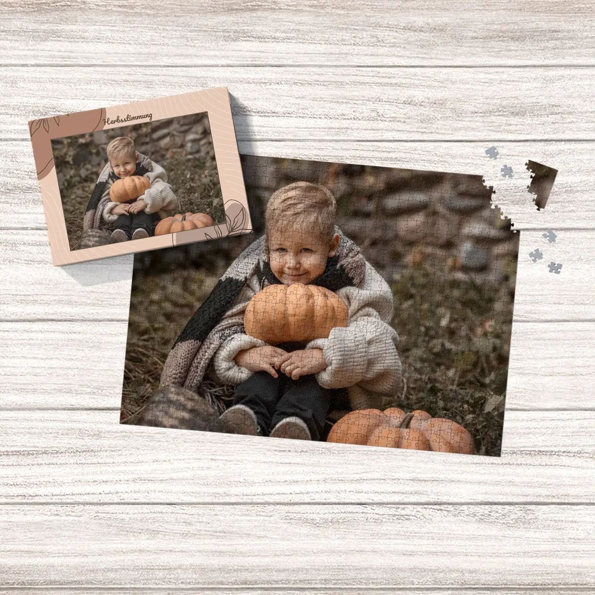 Fotopuzzle mit herbstlich inspirierter Puzzlebox