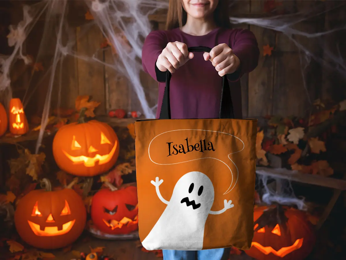 Personalisierte Einkaufstasche mit Halloween-Motiven