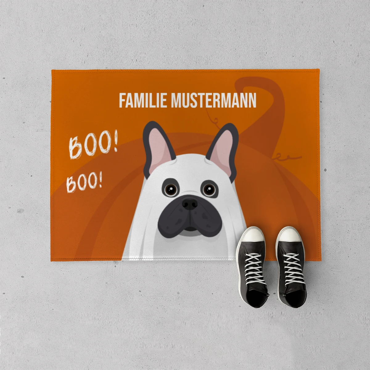 Fußmatte mit witzigem Hund im Geisterlook