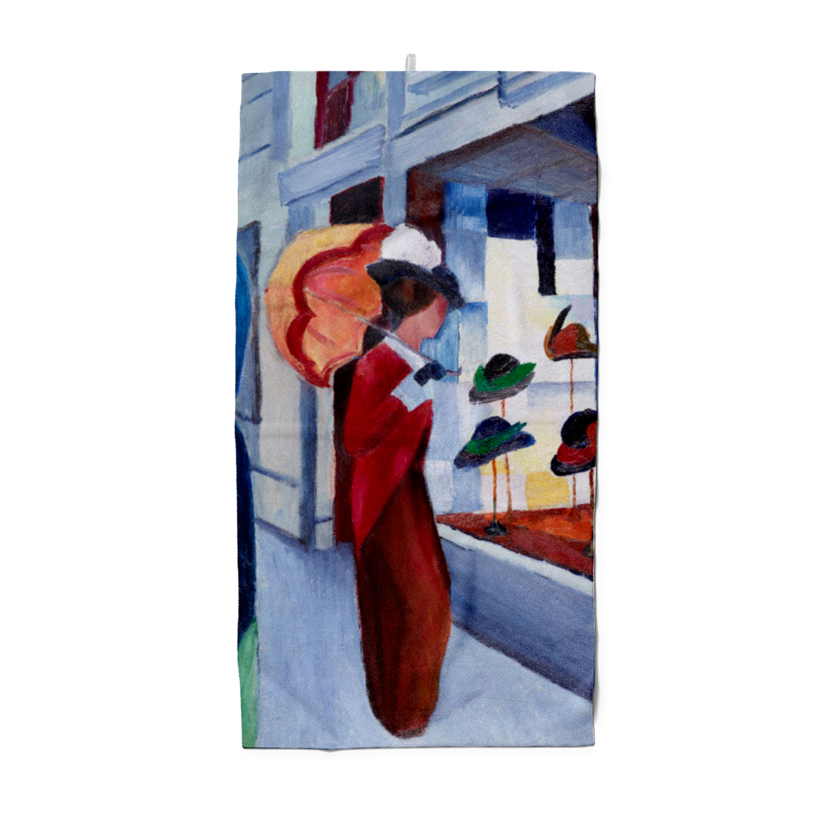 Handtuch Modes: Frau mit Sonnenschirm vor Hutladen - August Macke