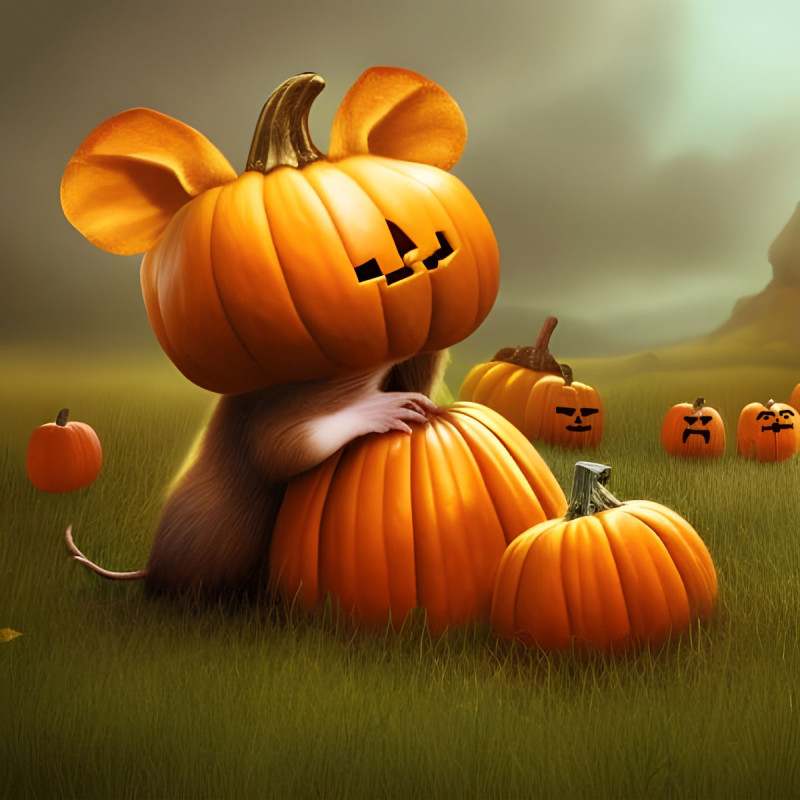 Maus im Halloweenkürbis versteckt
