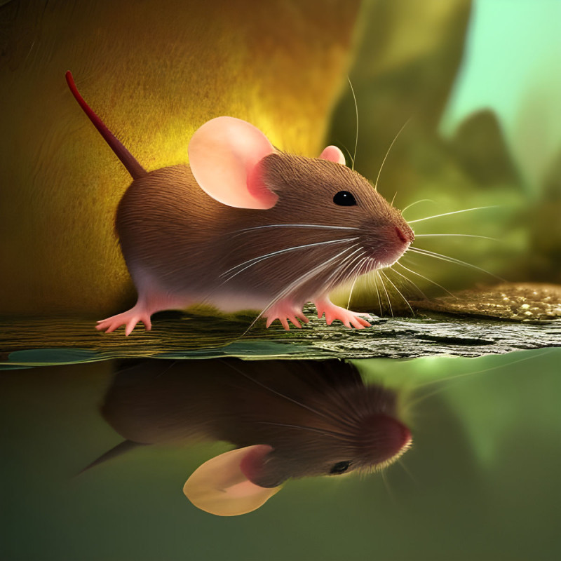 Maus und Spiegelung in der Pfütze