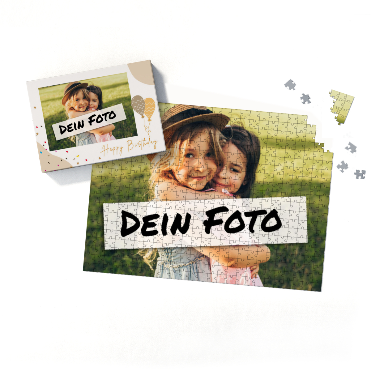 Fotopuzzle mit eigenem Bild - Fotopuzzle selbst gestalten 500 Teile - Schachtel Happy Birthday - 500 Teile Puzzle mit Foto - Geschenk Geburtstag Geburtstag 500 Teile Quer