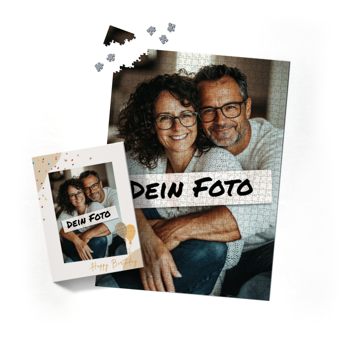 Fotopuzzle mit eigenem Bild - Fotopuzzle selbst gestalten 1000 Teile Hochformat - Schachtel Happy Birthday - 1000 Teile Puzzle mit Foto - Geschenk Geburtstag Geburtstag 1000 Teile Hoch
