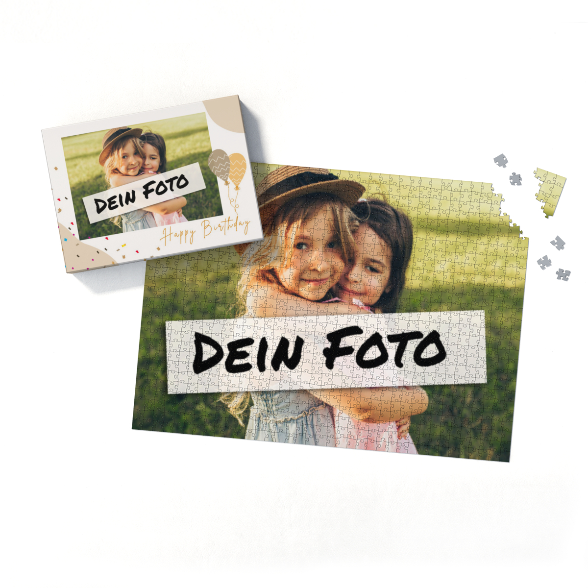 Fotopuzzle mit eigenem Bild - Fotopuzzle selbst gestalten 1000 Teile - Schachtel Happy Birthday - 1000 Teile Puzzle mit Foto - Geschenk Geburtstag Geburtstag 1000 Teile Quer