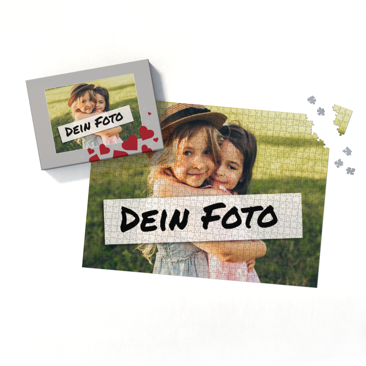 Fotopuzzle mit eigenem Bild - Puzzle selbst gestalten 2000 Teile - Schachtel Herzen - mit Foto personalisiert - Geschenk Geburtstag Valentinstag