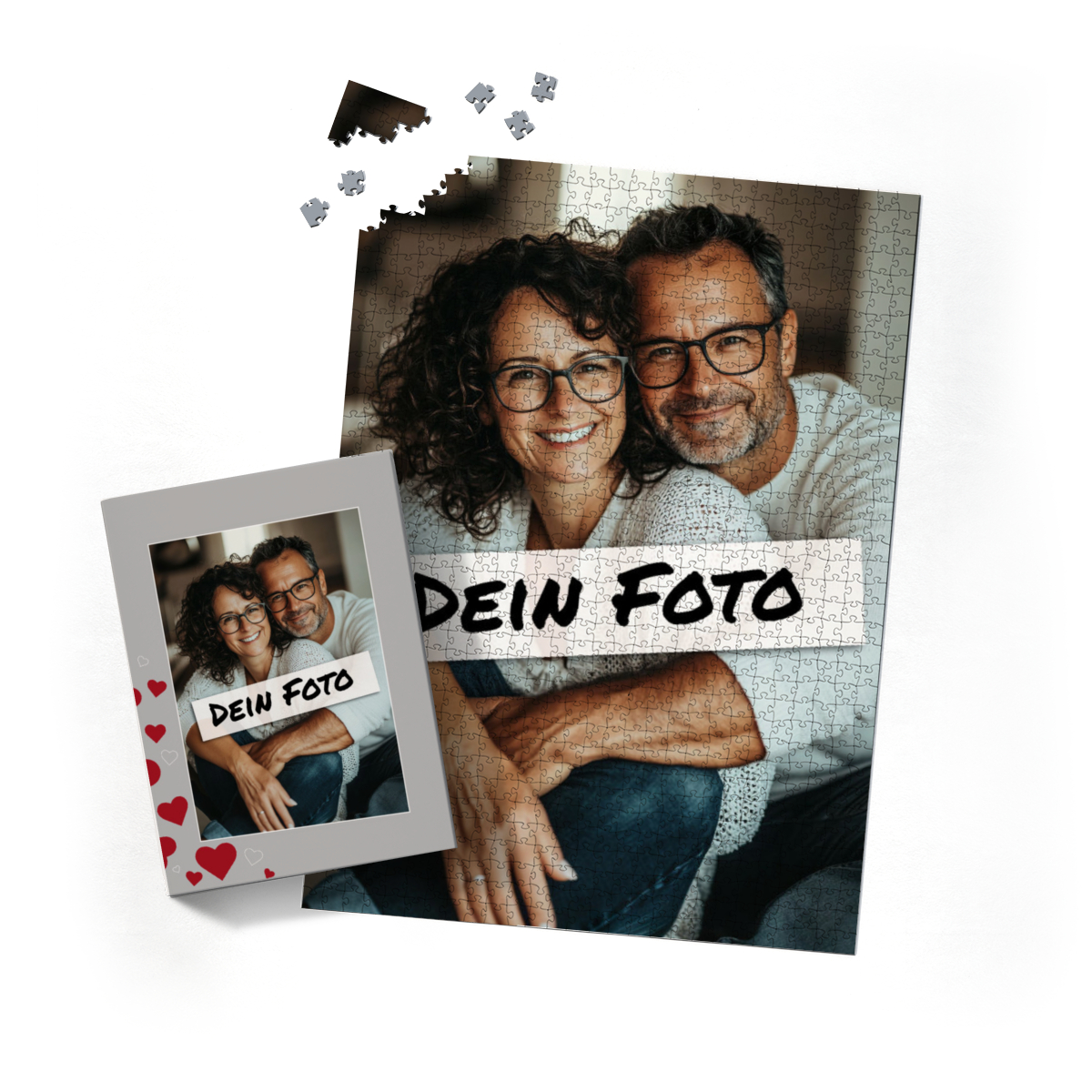 Fotopuzzle mit eigenem Bild - Fotopuzzle selbst gestalten 1000 Teile Hochformat - Schachtel Herzen - 1000 Teile Puzzle mit Foto - Geschenk Geburtstag Valentinstag Herzen 1000 Teile Hoch