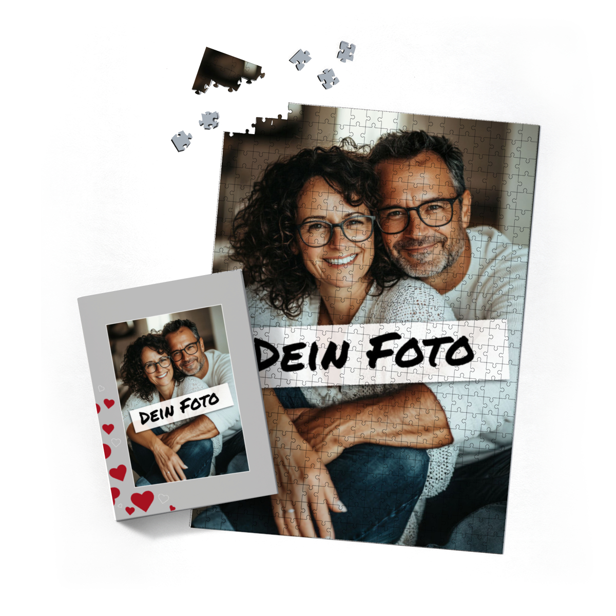 Fotopuzzle mit eigenem Bild - Fotopuzzle selbst gestalten 500 Teile Hochformat - Schachtel Herzen - 500 Teile Puzzle mit Foto - Geschenk Geburtstag Valentinstag Herzen 500 Teile Hoch