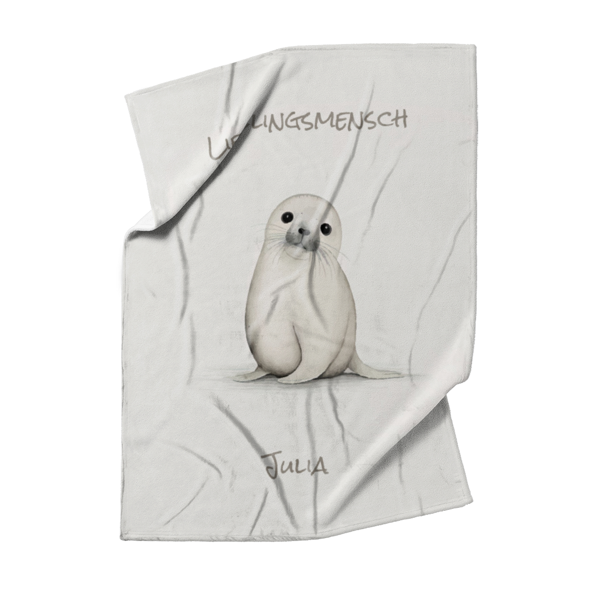 Personalisierte Babydecke Kleine Robbe - Babydecke mit Namen und süßer Robbe - Babydecke mit Namen und Zusatztext- Geschenkidee Geburt Robbe 75 x 100 cm