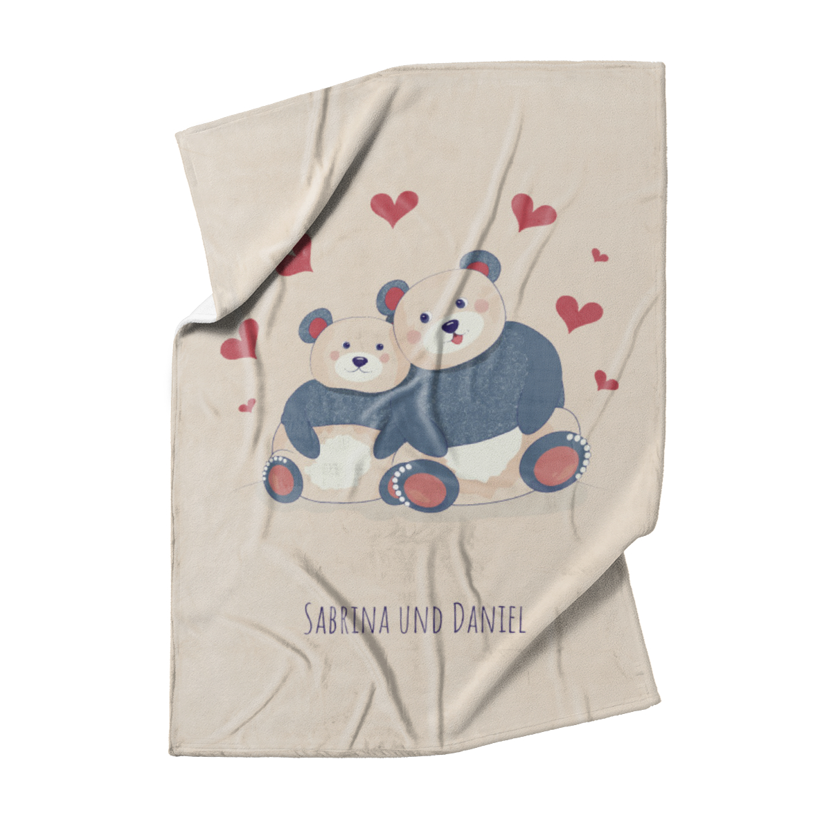 Kuscheldecke Verliebte Bären - mit Namen personalisierbar - Geschenkidee für Verliebte, Valentinstag Verliebte Bären 140 x 200 cm